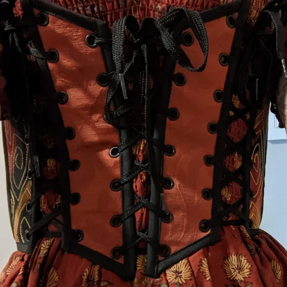 Moresca M Steel Bone Brocade Orange Rust Black And Brown Corset - Picture 3 of 5